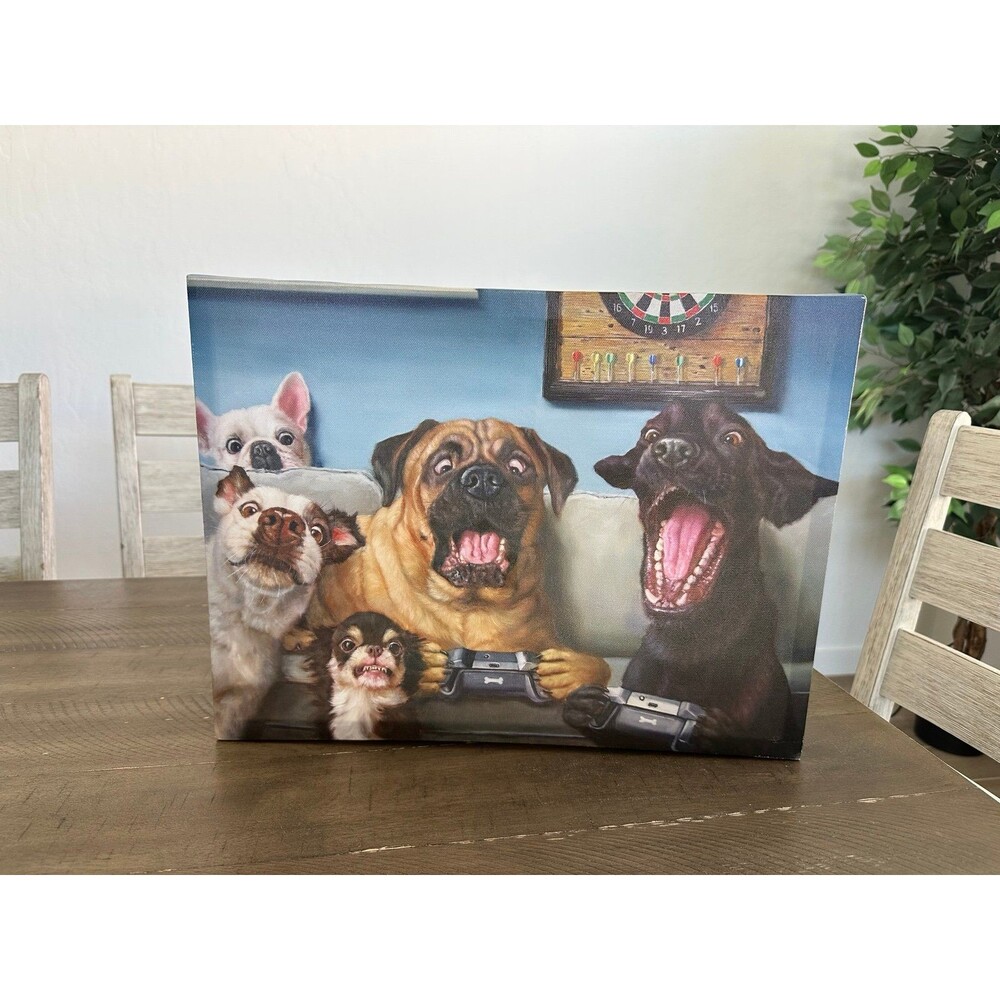 Funny Dogs Gaming Canvas Wall Art 12x16 Gamer Room Man Cave Pet Lover Decor